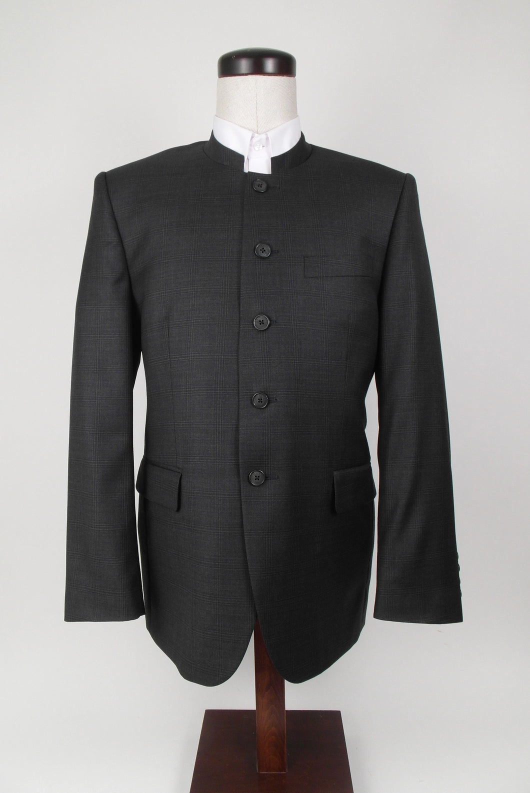 5 Button Suit - 100% Wool - Dark Charcoal with Wine Overcheck - 1001-4CV