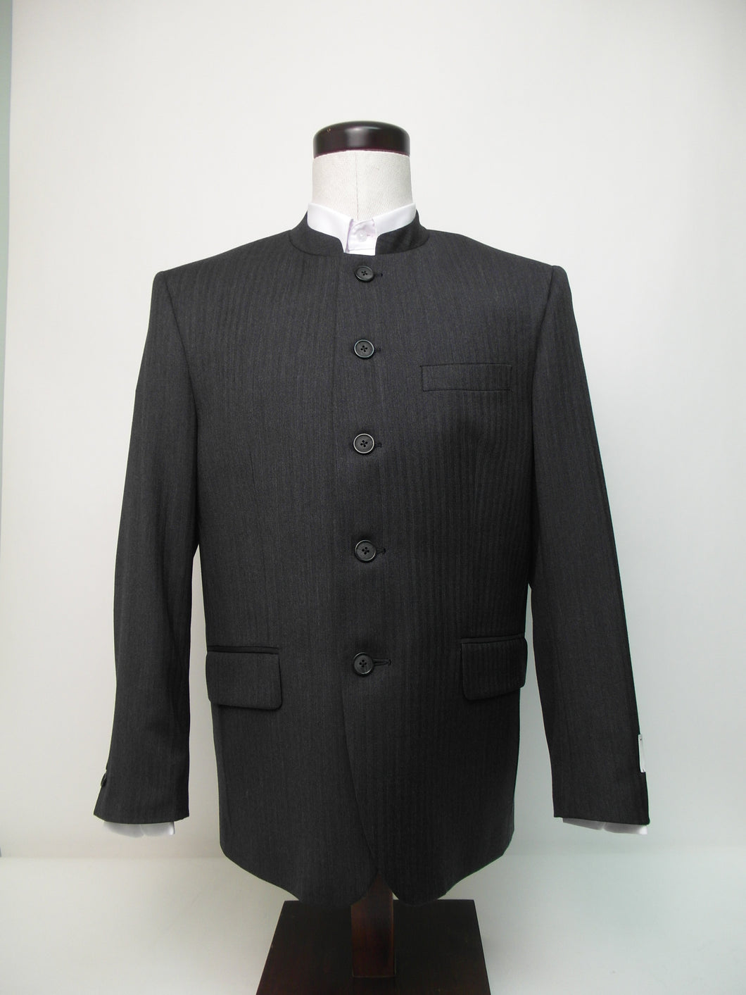 5 Button Suit - 100% Wool -  Mid Grey Herringbone - 101022-4CV