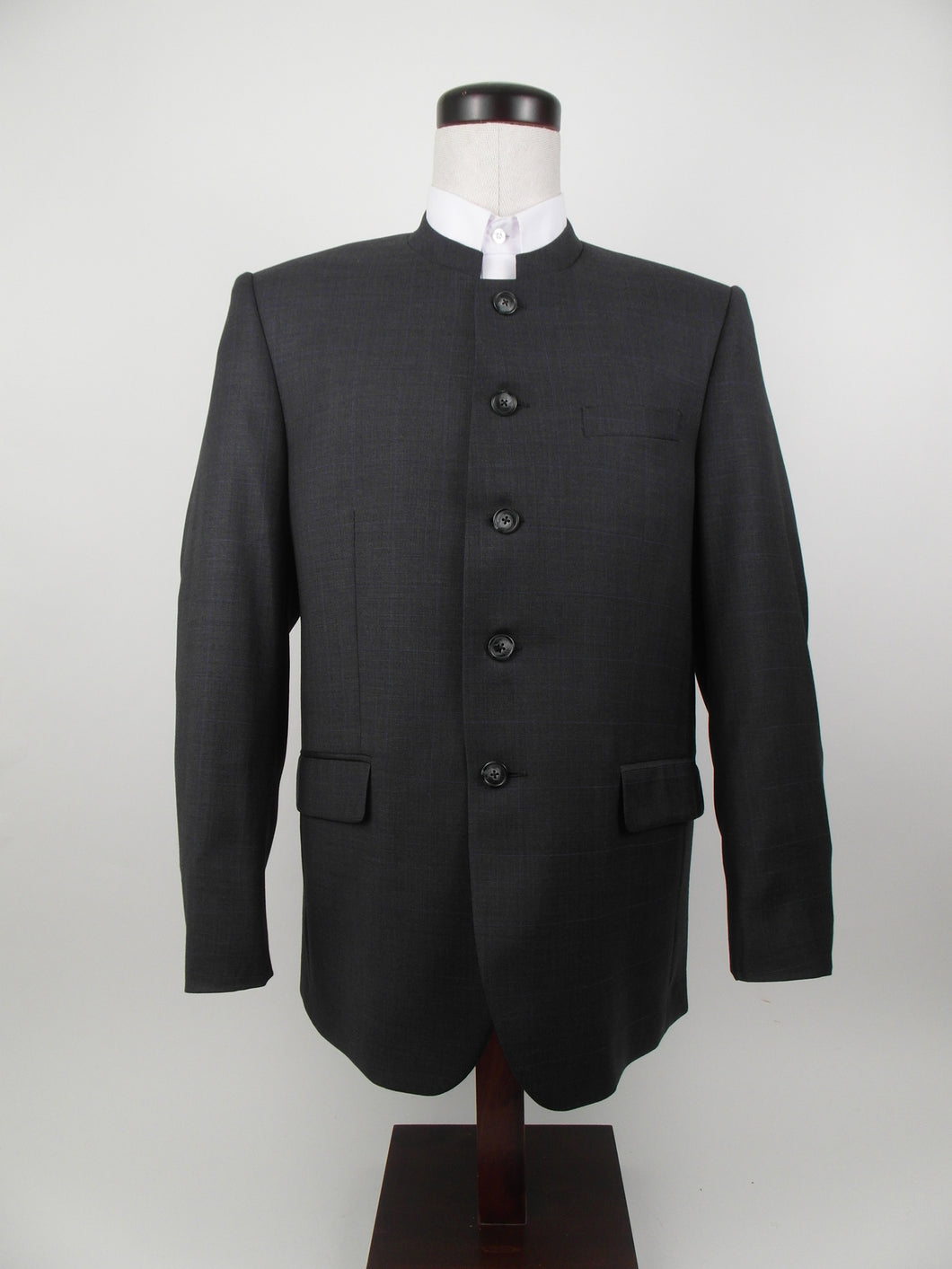 5 Button Suit - 100%  Wool - Grey Check with Blue Overcheck - 101056-4CV