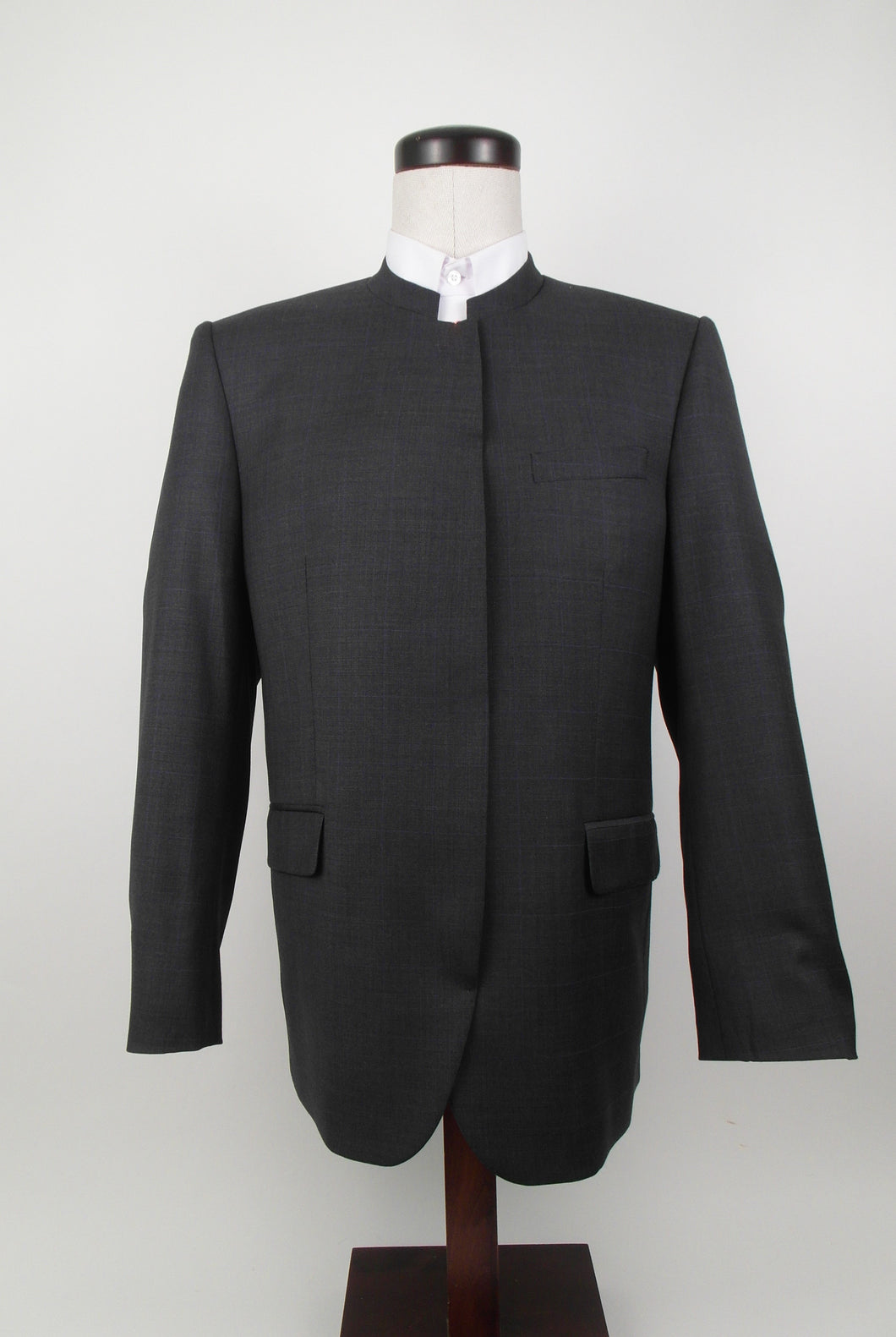 Hook & Eye Suit - 100% Wool - Grey Check with Blue Overcheck - 101056-4WHWPCV