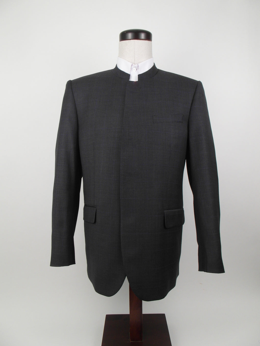 No Closure Suit - 100% Wool - Grey Check with Blue Overcheck - 101056-4NBNHCV