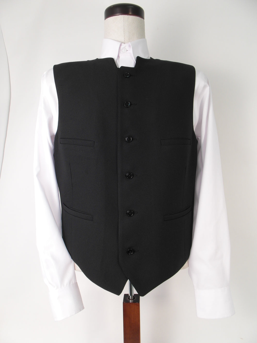 Vest - 6 Button - Full Straight Front Style  - 100% Polyester - Plain Black  - 166-1VFLW