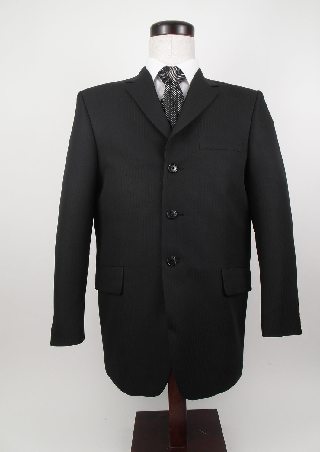 3 Button Suit - No Vent - 100% Polyester - Black Tone on Tone Stripe - 168-27NVW