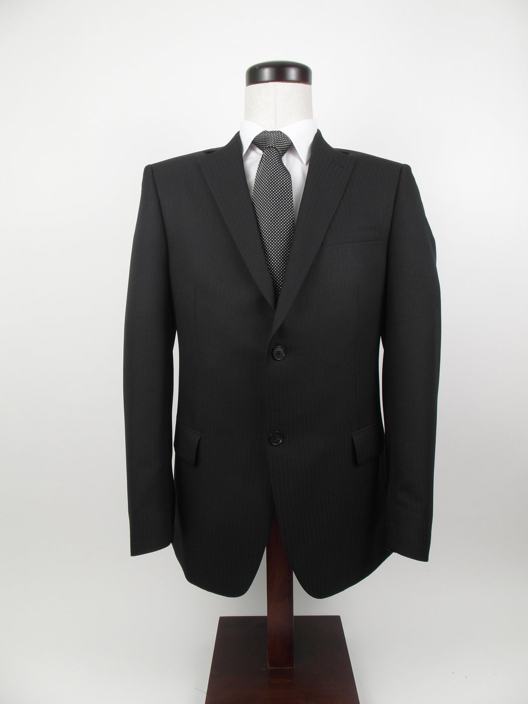 2 Button Suit - Centre Vent - 100% Polyester - Black Tone on Tone Stripe - 168-29CVW