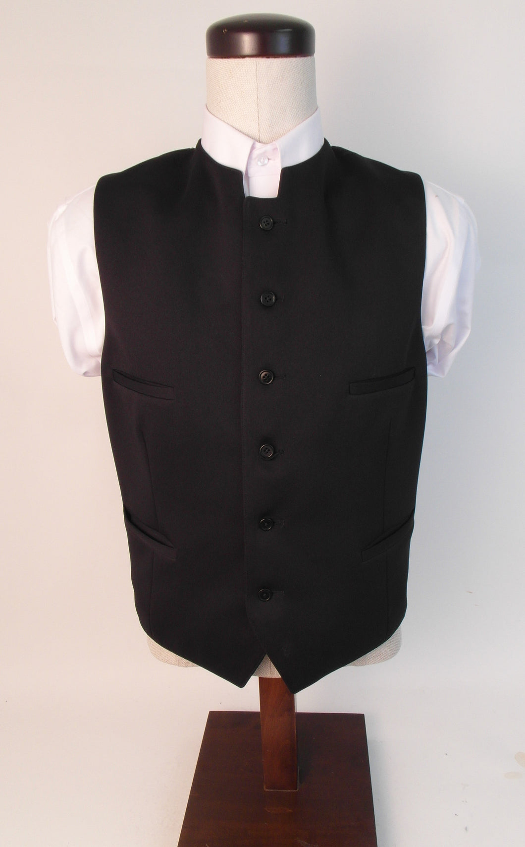 Vest - 6 Button - Full Straight Front Style  - 100% Polyester - Plain Black Doeskin Menswear  171-1VFLW