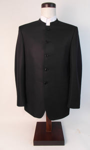 Frock Style - 5 Button Suit, 100% Polyester - Black Subtle Tone on Tone - 176R-15CW