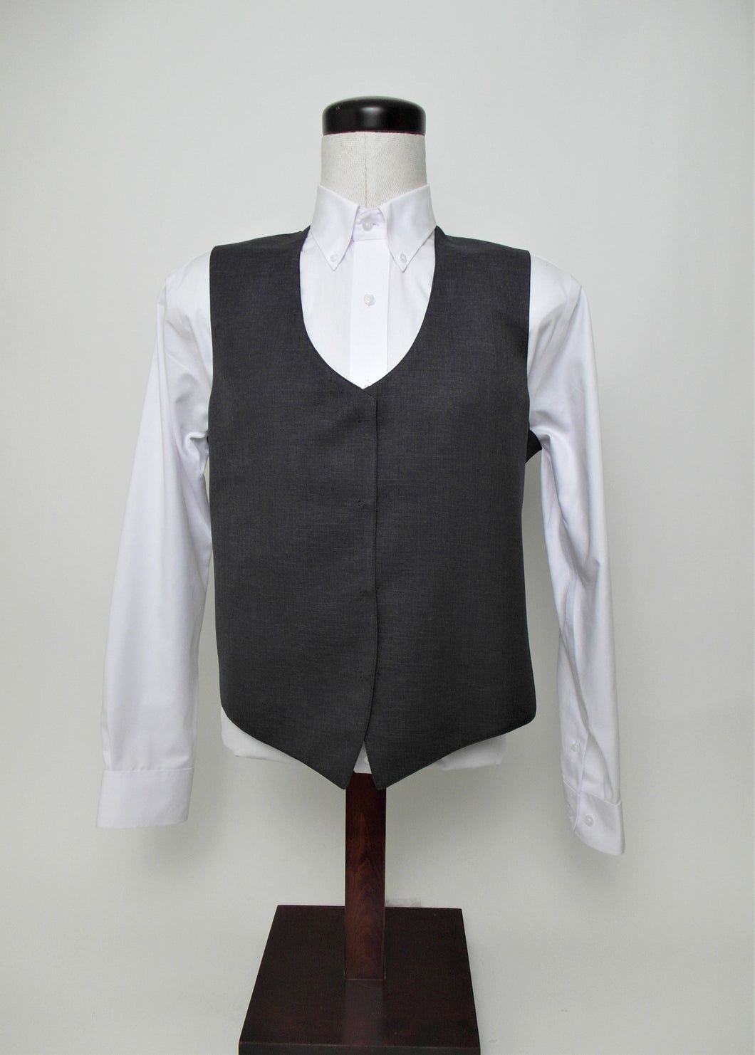 Vest - Hook & Eye - Rounded Front Style - 100% Polyester - Plain Dark Grey Sharkskin - 181DGS-6VFFW