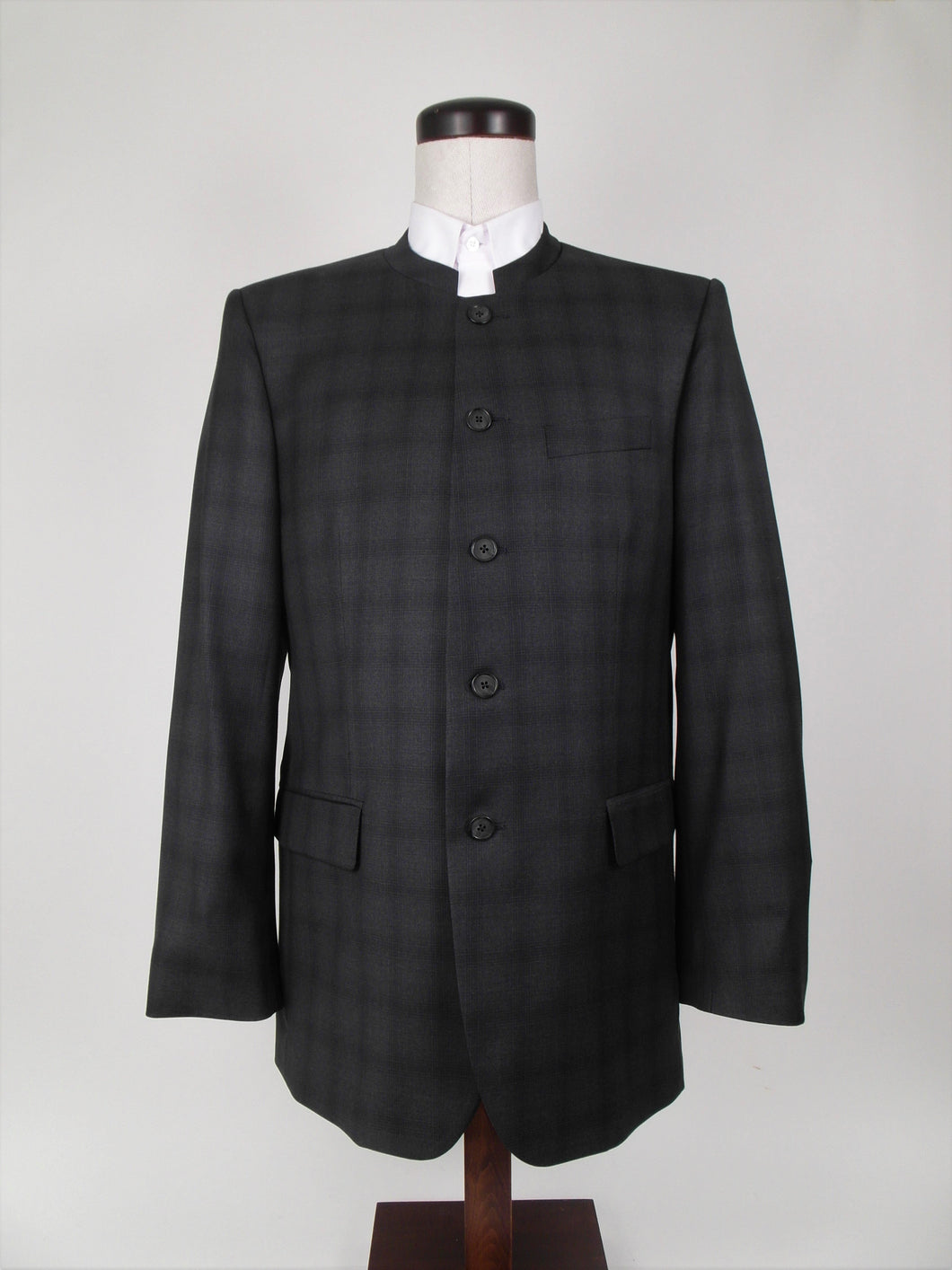 5 Button Suit - 100% Wool - Dark Charcoal with Black Tone on Tone Check - 3003-4CV