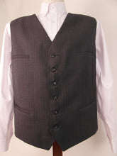 Load image into Gallery viewer, Vest - 6 Button - V-Front Style  - 50% Poly / 50% Wool Blend - Mid Grey with Subtle Blue Stripe - 61019-7VFF
