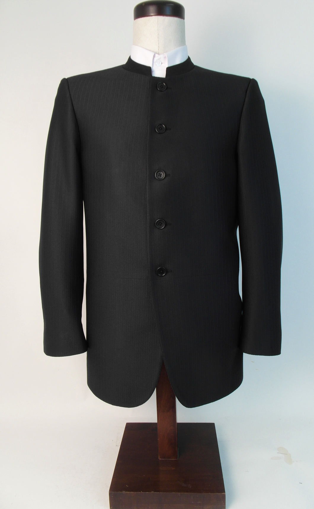 Frock Style - 5 Button Suit, 100% Polyester - Black Tone on Tone - 177-15CW